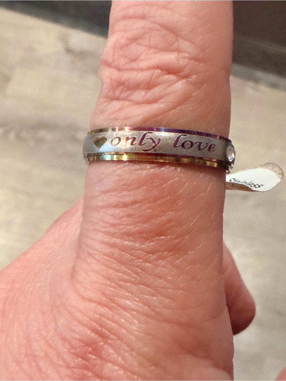 "Only Love You" Iridescent Silver-Tone Ring size 10.5
